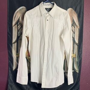 CHAD SHIRTS: EMBROIDERED CROSSES WHITE BUTTON DOWN W/PEARL SNAP size Large